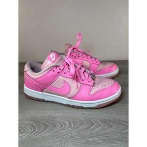 Nike Dunk Low Pink Tumbled Leather Sneakers FJ2253-901 Womens 7 Mens 5.5